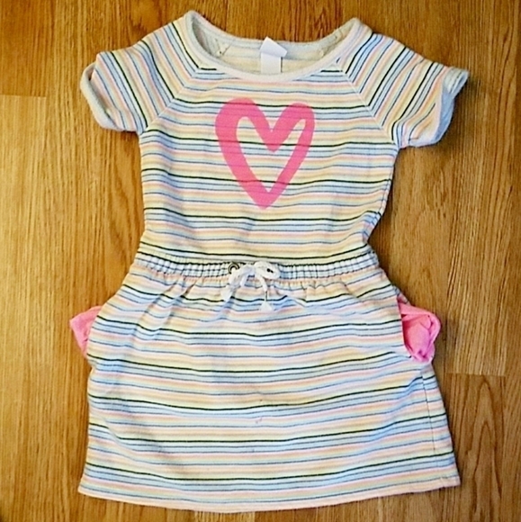 Circo Striped Dress w/ Pockets Tie Waist Short Sleeve Girl's Medium 7/8 Heart - Picture 1 of 8